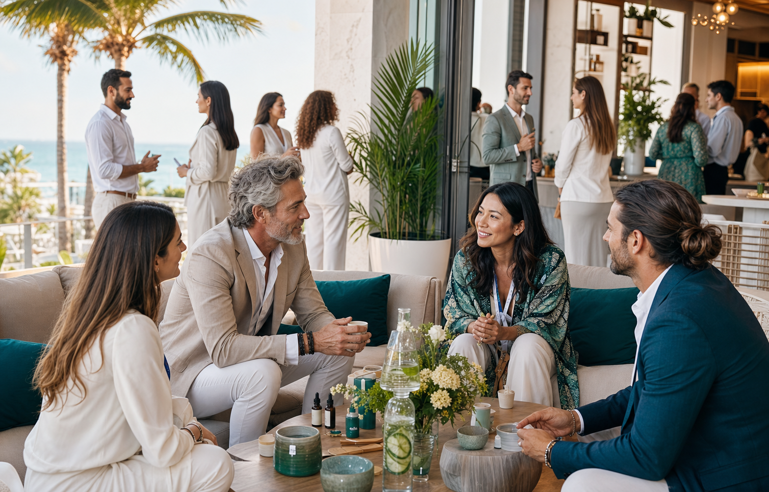 Miami networking lounge with wellness and partner conversations